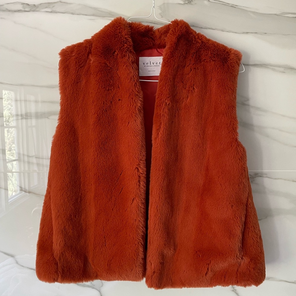 Velvet by Spencer and Graham Orange Faux Fur Vest, Like New